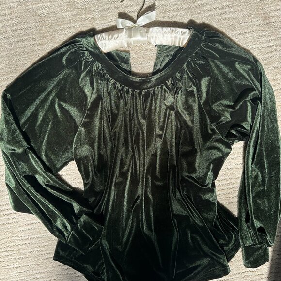 Green Vintage Velvet Pleated Top XL - Picture 2 of 3